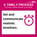 A timely process.  To ensure a timely process, you should: Set and communicate realistic timescales.